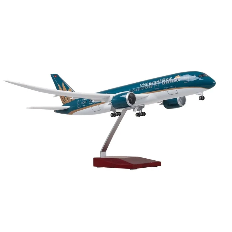 43CM Airplane Model Vietnam Airlines B787 1/130 Diecast Scale Plane Dreamliner Replica Resin Model W Landing Gear Wheels Led