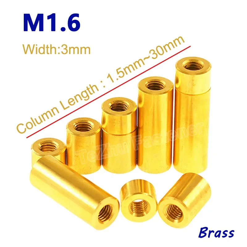 2-10pcs M1.6 Length 2~30mm Round Brass Standoff Spacer Stud Spacing Screws Thumb Nuts Female Thread Double Pass Hollow Pillars