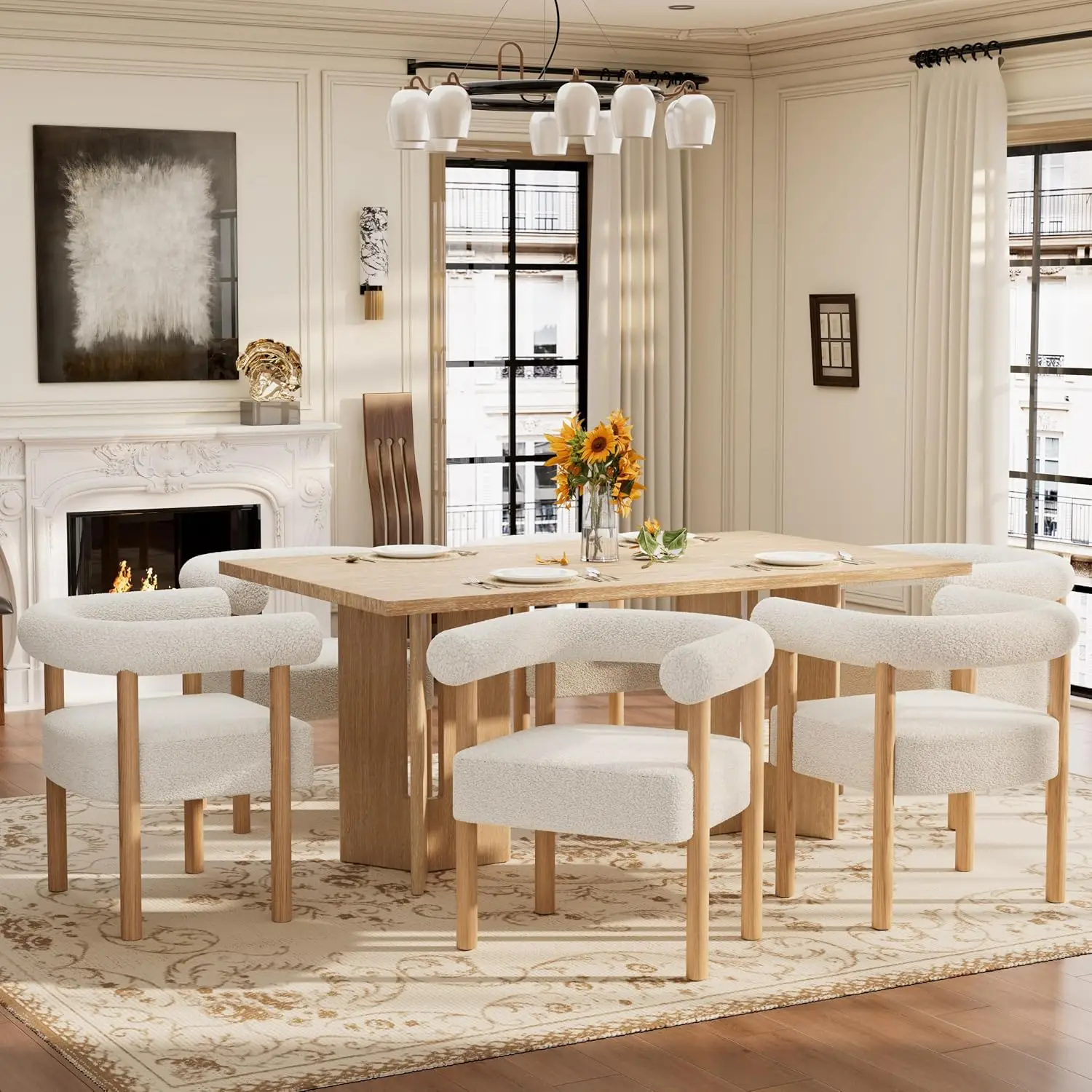 Barrel Dining Chair 6pc, Boucle Upholstered Armchair, 5.31