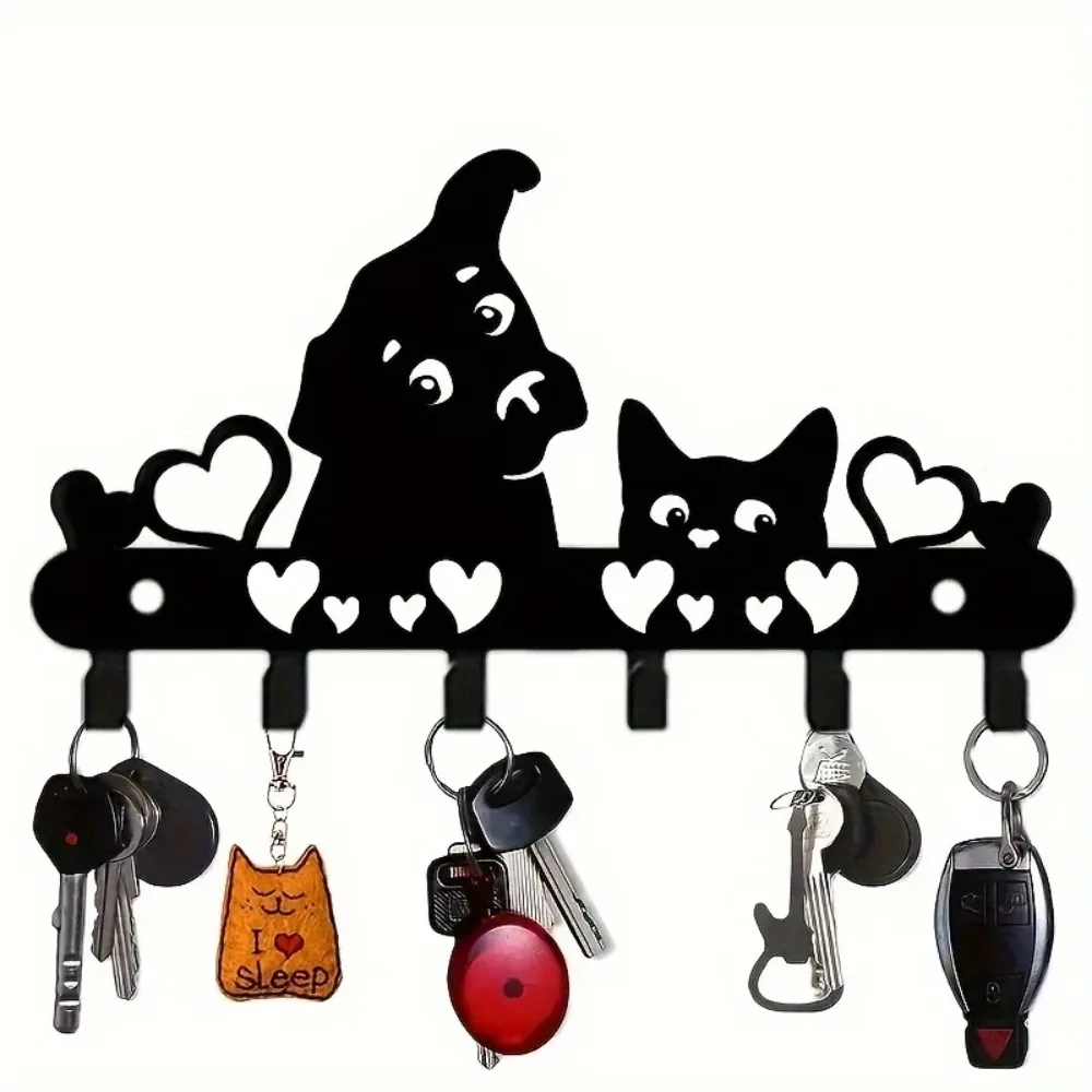 BUFETE Heart-Shaped Pet Cat & Dog Iron Wall Hooks, Decorative Entryway Key Hanger & Storage Organizer for Coats, Bags & Hats