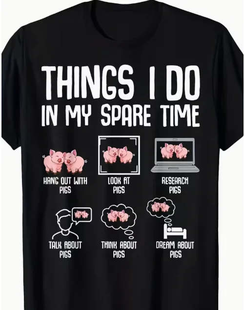 Camiseta divertida con tema de cerdos para hombre y mujer, camiseta retro con diseño de cerdos, camiseta informal de manga corta con diseño de cuello redondo