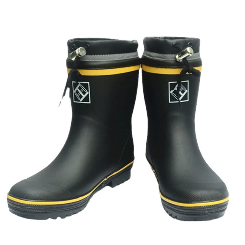 Men's Rubber Rain Shoes Plus Outdoor Soft Water Shoes Velvet Rain Boots Men's Mid-tube Fishing Shoes Daily Rubber Shoes