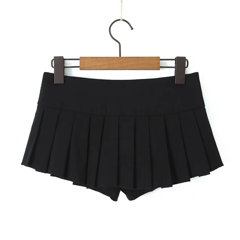 YENKYE 2023 Cool Girl Y2K American Retro Pleated Mini Skirt Sexy Low Waist Side Button Women Summer Skirts With Shorts Lining