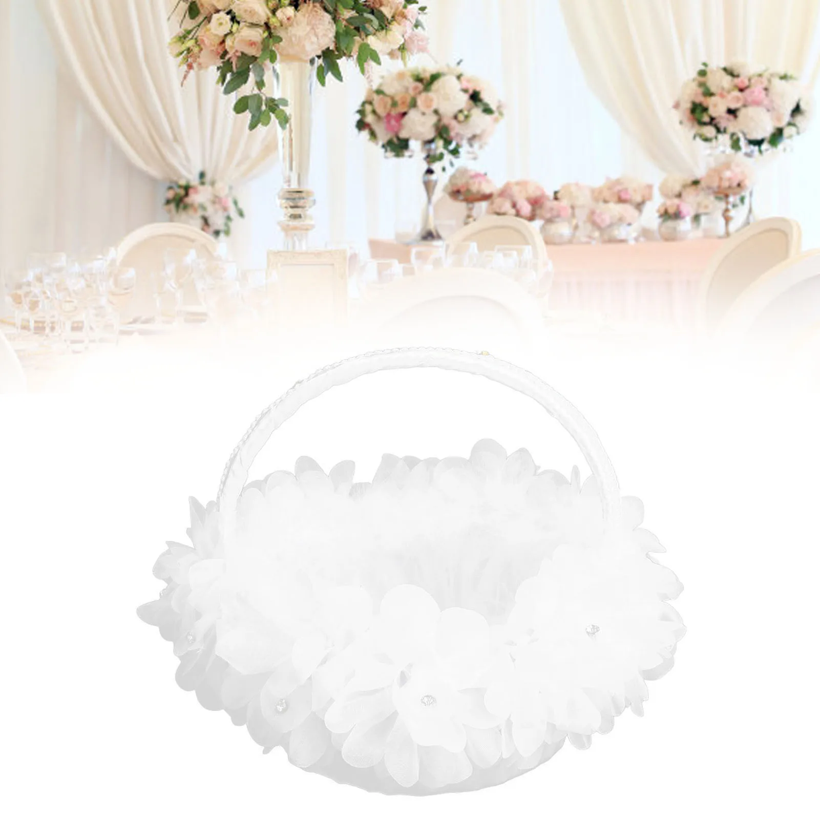 

Western Wedding Flower Girl Basket Artificial Ostrich Feathers Lace Petal Container Flower Baskets For Party Photography Props