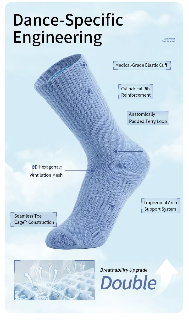 Rutschfeste Tanzsocken für Damen und Herren, moderne Ballett-Übungsstrumpfhosen mit Grifffüßen für Erwachsene, Yoga-Crew-Socken – Detail 2