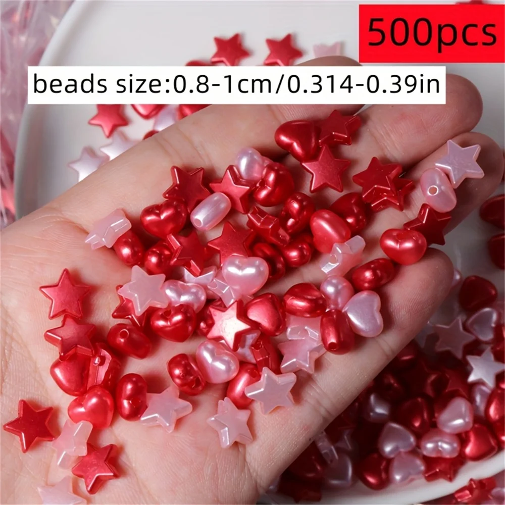 500 Pieces of 0.8-1cm Valentine's Day Pink Acrylic Matte Pentagram Love Mixed Bead DIY Bracelets and Various Multi-Purpose Items