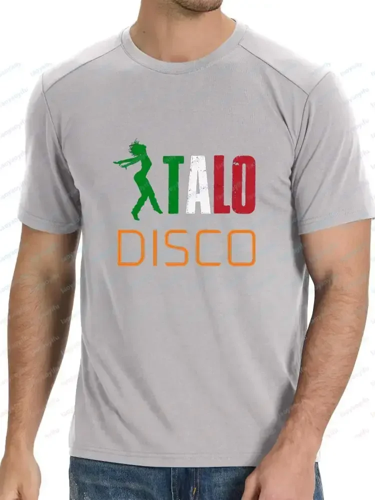 Italo Disco - Unique Printed Loose Cotton Top - Gender Neutral Trendy Short Sleeve T-Shirt for Both Men and Women - Large Size