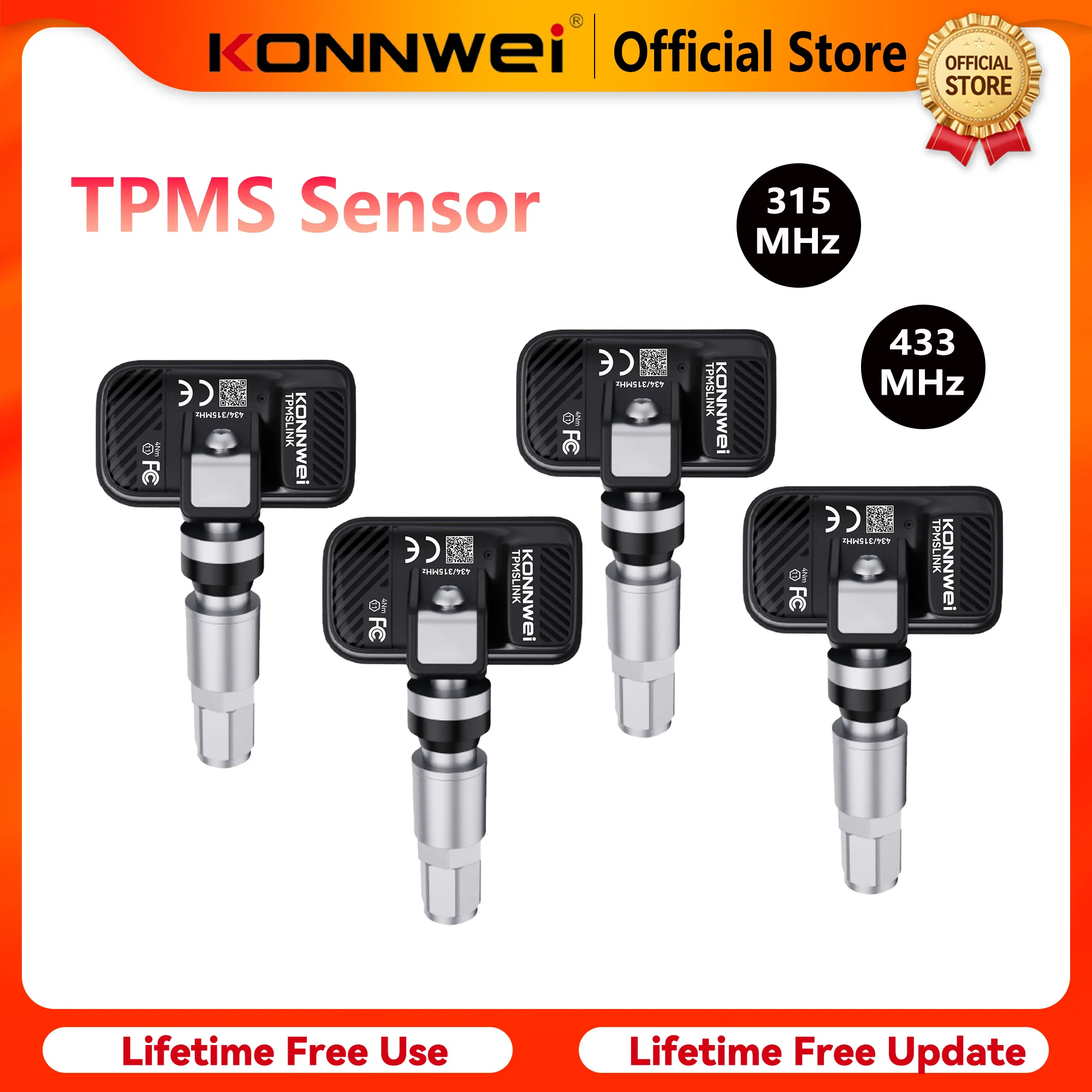 2026 KONNWEI Car Tire TPMS Sensor 433/315MHz Dual-channel Wireless Programing OBD Relearn Tool CELL Tire Pressure Monitor System