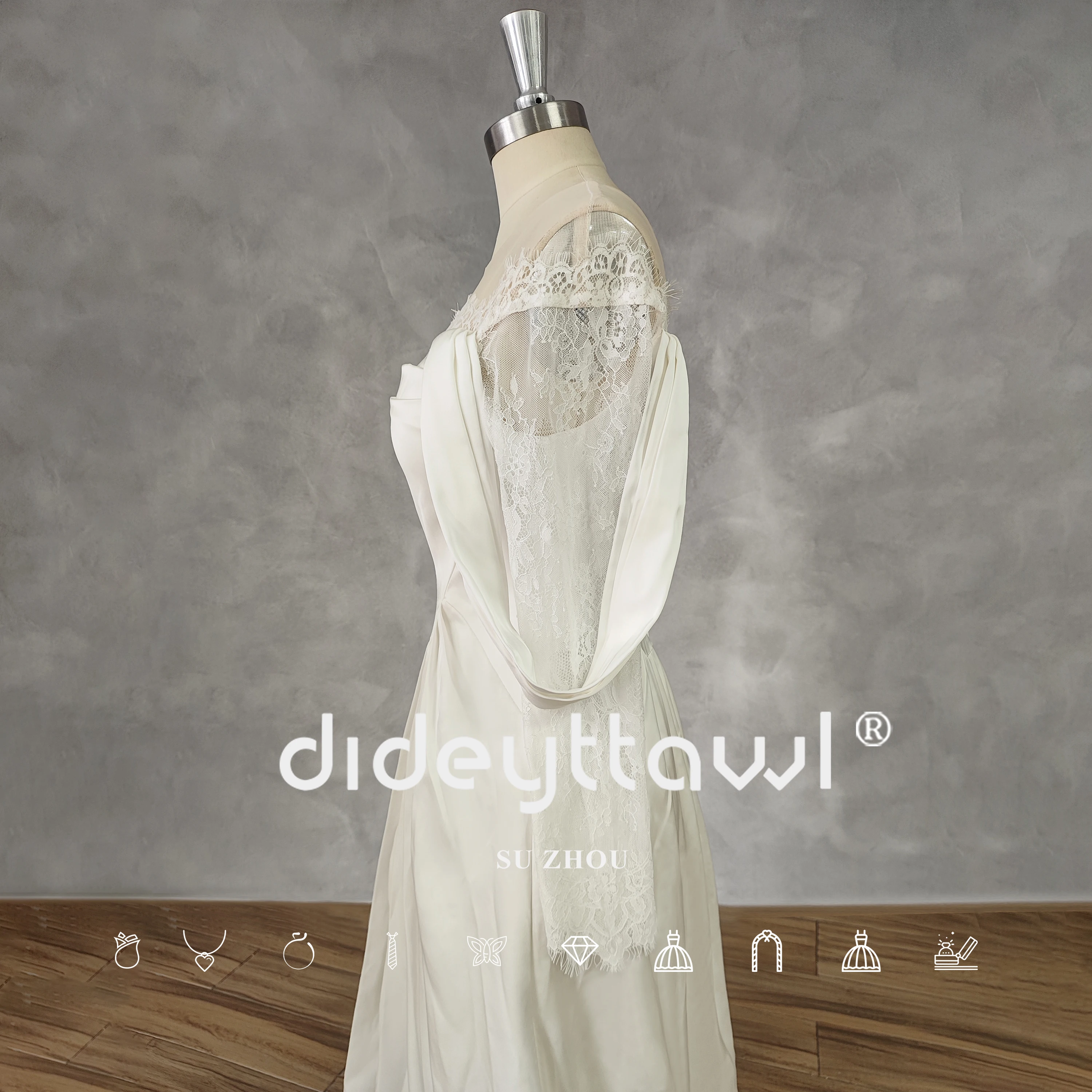 DIDEYTTAWL-Elegante Off-Ombro Vestido de Noiva, A-Line Satin, Lace Up Back, alta fenda, Tribunal Trem vestido nupcial, Imagem Real