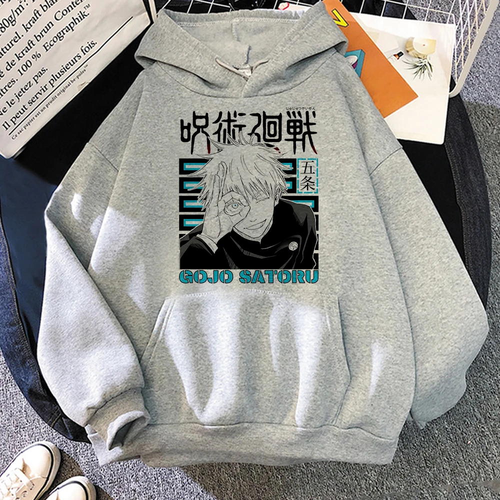 Sudadera Con Capucha de Jujutsu Kaisen para Hombre, camisa de Manga Gojo Satoru Con dibujos animados, estilo japonés, Y2k, color gris