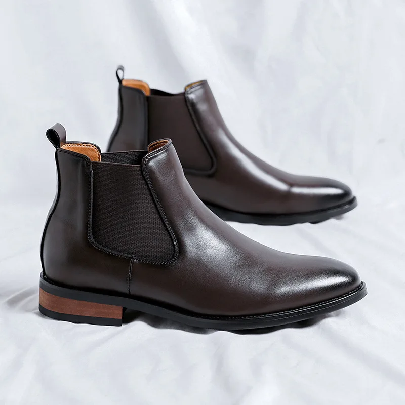 

New Business Men's Chelsea Boots High Quality Leather Boots Man Plus Size 38-45 Pointed Ankle Boots For Men botas para hombre