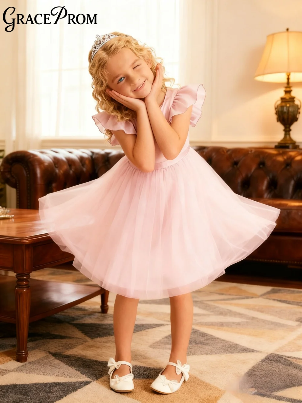 Romantic Flutter Sleeve Ring Girl Dress Girl Stage Show Dress Wedding Girl Princess Dress Fashion A-Line Chiffon Floor-Length