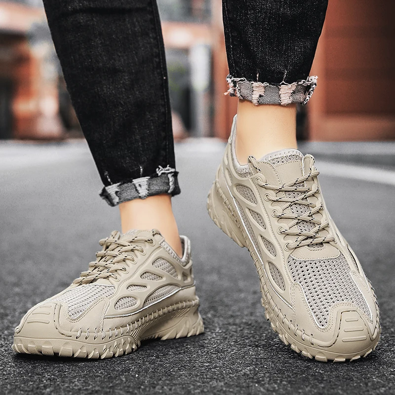 Mode Sneakers Lichtgewicht Heren Casual Schoenen Ademende Mannelijke Schoenen Veterschoenen Outdoor Mesh No-Slip Klimschoenen