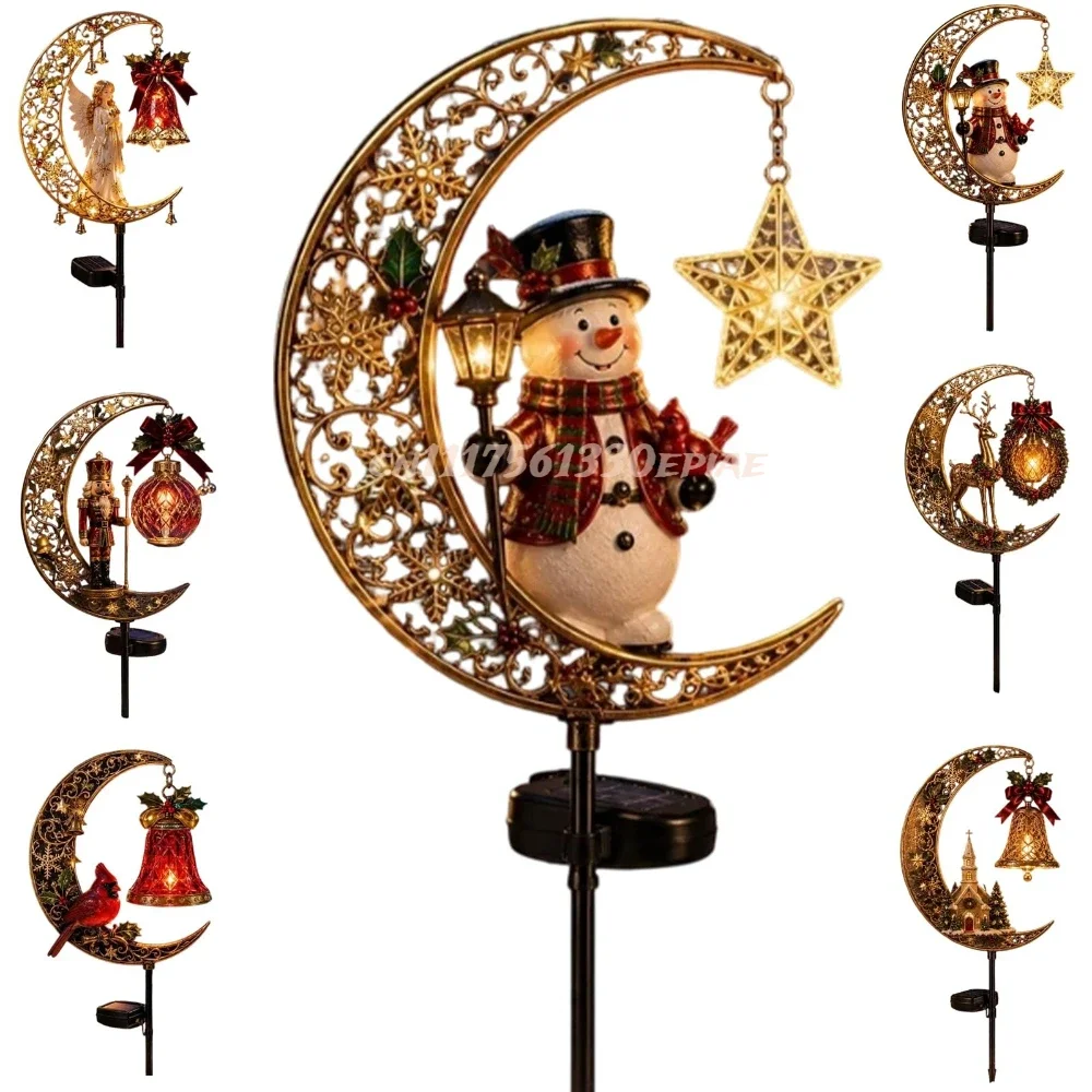 Solar Christmas Crescent Garden Light, Christmas Moon Solar Stake Light,Moon Solar Lights Outdoor Garden Decor for Garden, Yards