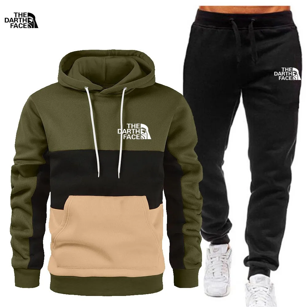 Homens mais velo Hoodie terno, três patchwork impresso lazer esportes, terceiro Hoodie, novo