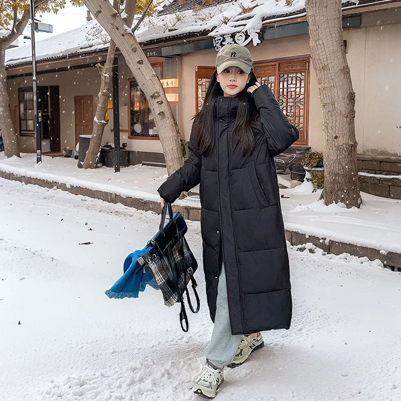 Women Hooded Parkas Coat Maxi Long Overcoat Solid Zipper Full Lenth Sleeve Jackets Thick Casual Office Lady Autumn Winter 2025