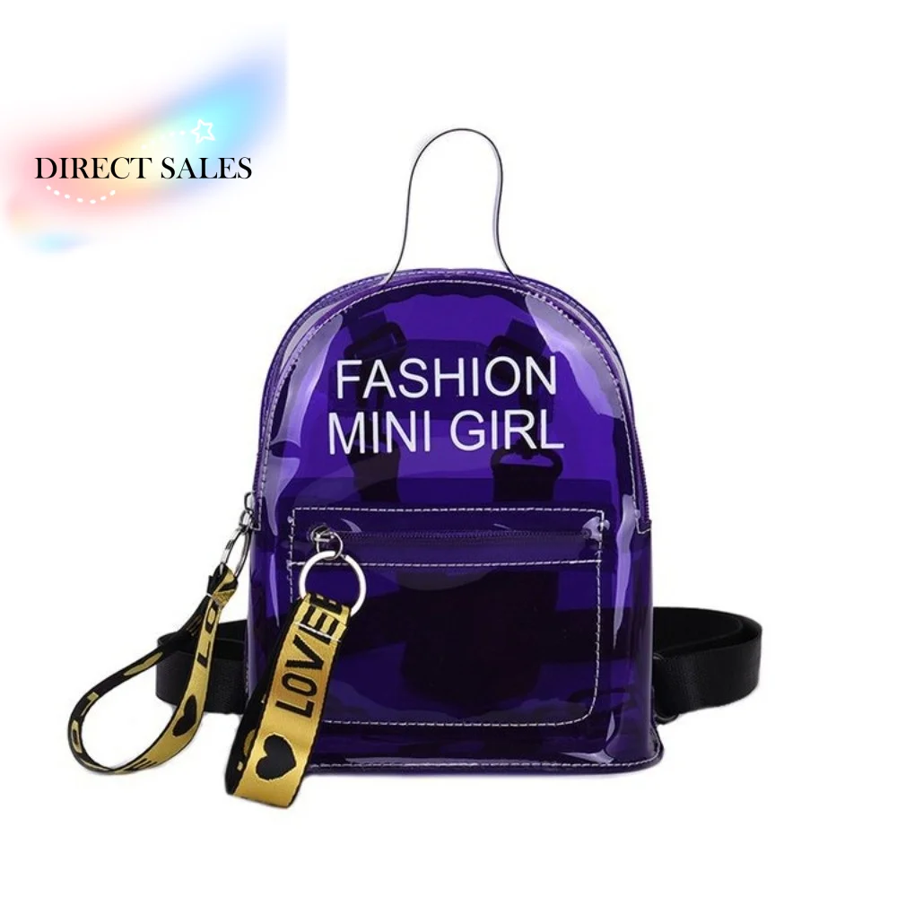 

Waterproof Transparent Mini Backpack Trendy Letter Pattern Water-Sprinkling Festival PVC Bag Solid Color Clear