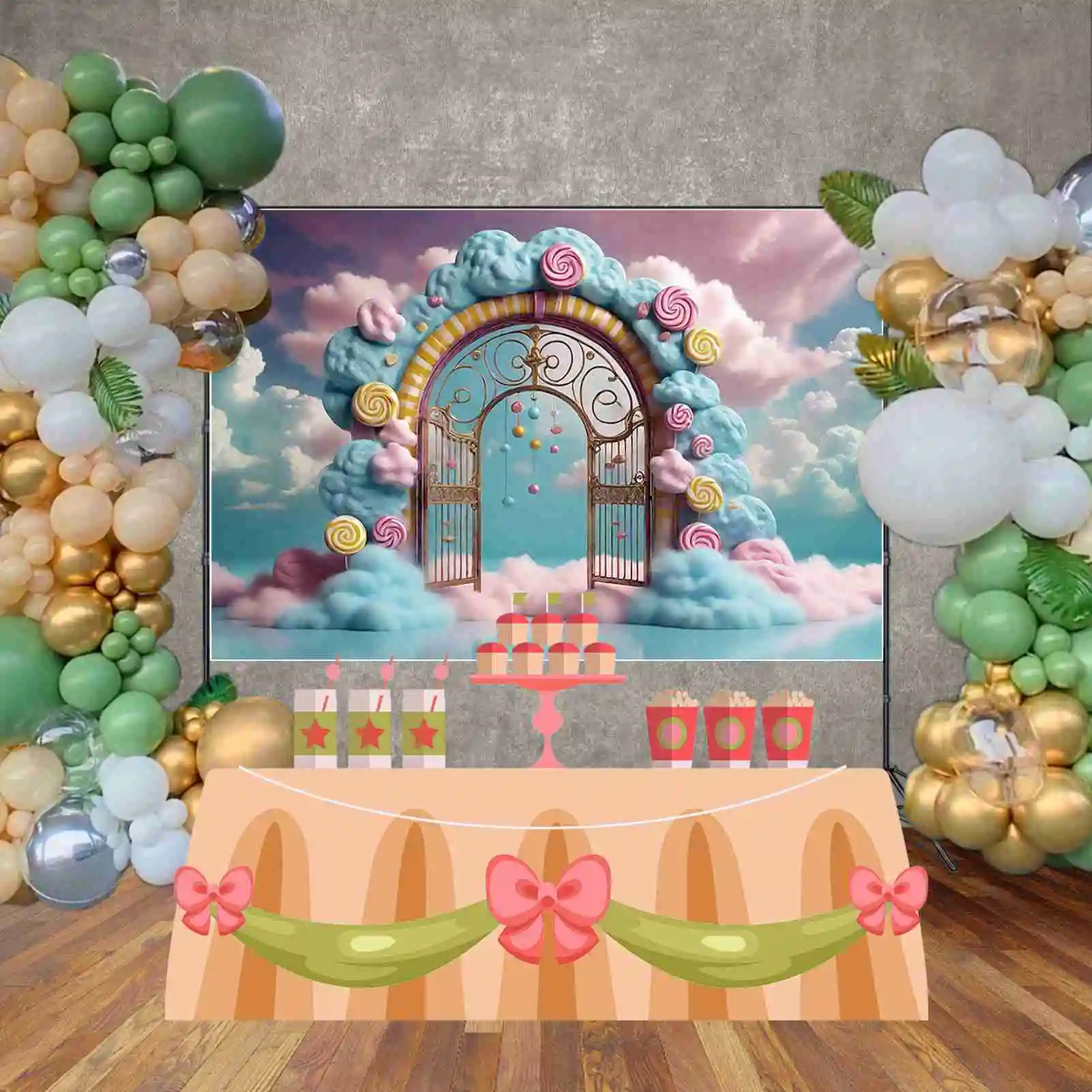 Moon.qg ปราสาทนางฟ้าฉากหลังวันเกิดเด็ก candyland Candy Floss Gate background ที่กำหนดเองตกแต่งงานปาร์ตี้