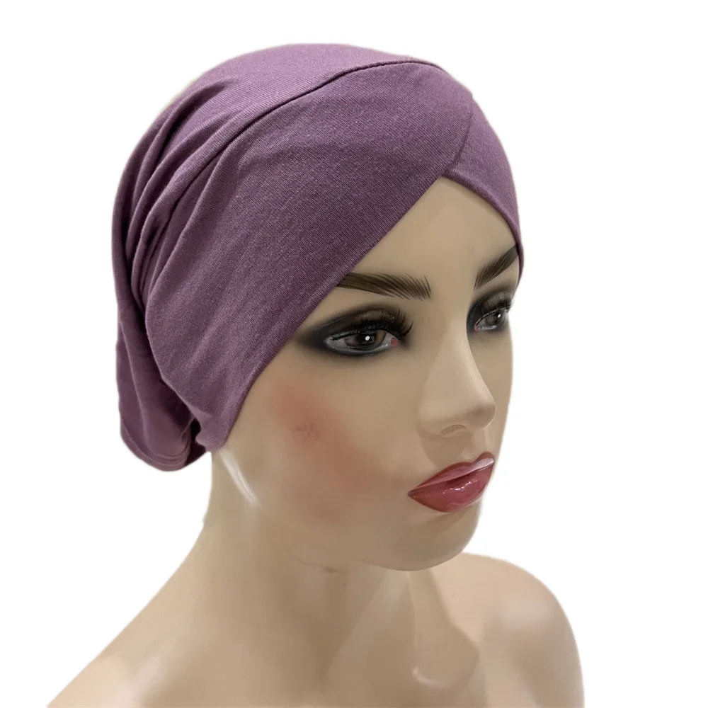 Nieuwe Stretchy Doorkruist Modal Jersey Innerlijke Hijab Hoeden Moslim Underscarf Tulband Motorkap Islamitische Sjaal Buis Hoofdband Caps Ramadan