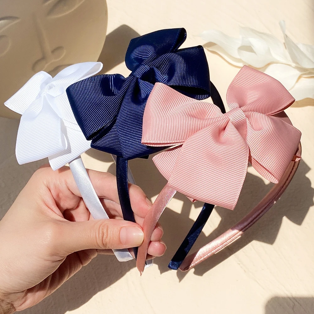 1 Piece Ribbon Handmade Hair Bows Hairbands for Baby Girls 20 Colors Cute Bowknot Solid Color Headband Headwear Hair Accessories