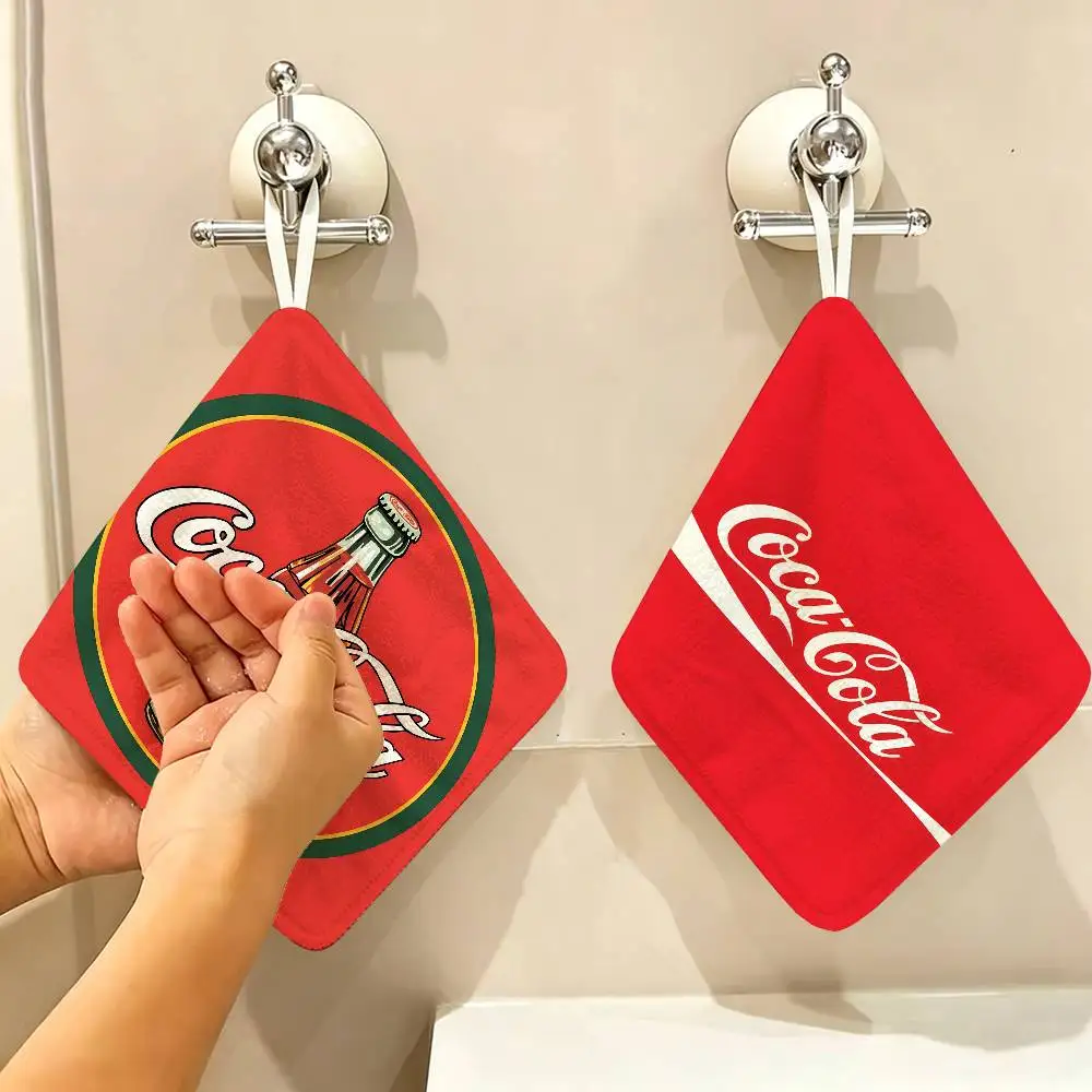 Coca -Cola Household Hanging Towel, Polyester Cotton Hand Wiping Towel, Sturdy for Bathroom Bedroom