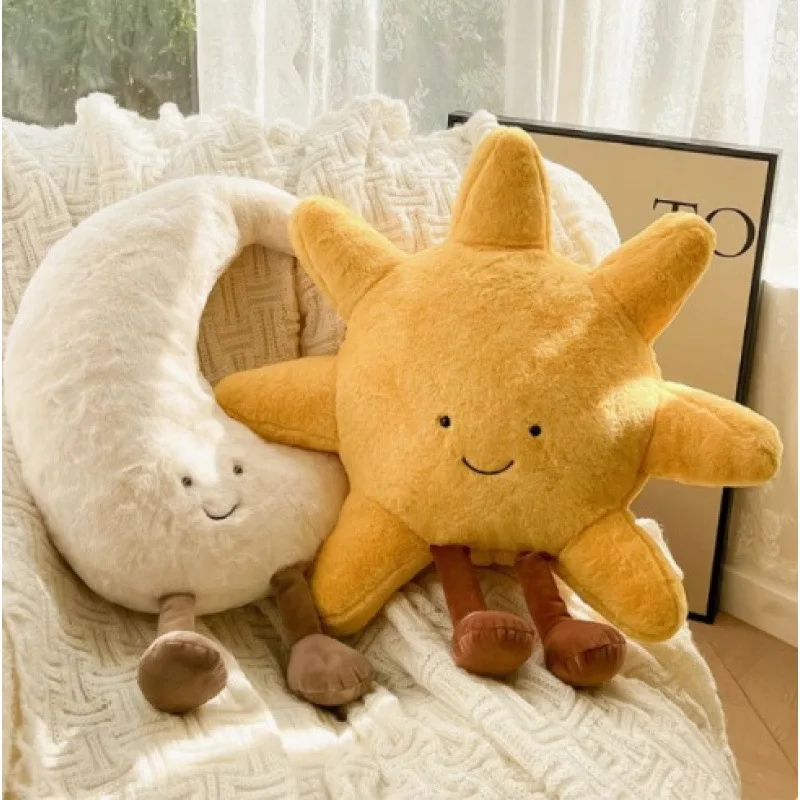 

Smile Face White Moon Yellow Sun Plush Doll Stuffed Cute Cartoon Weather Plush Toys for Kid Bedroom Decor Sofa Throw Pillow Gift