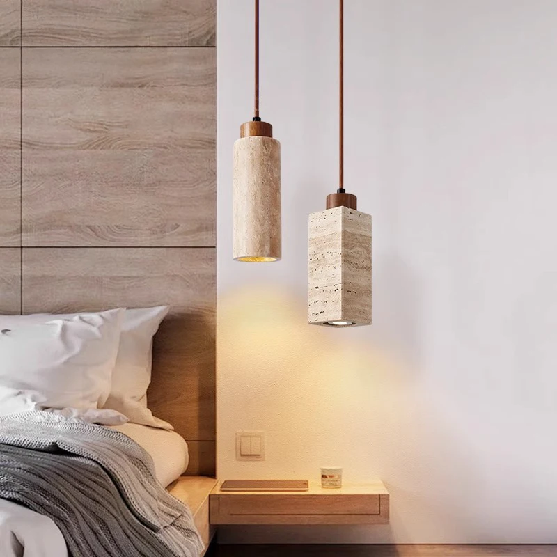 

Cylindrical and square-shaped Japanese wabi-sabi style bedroom bedside chandelier
