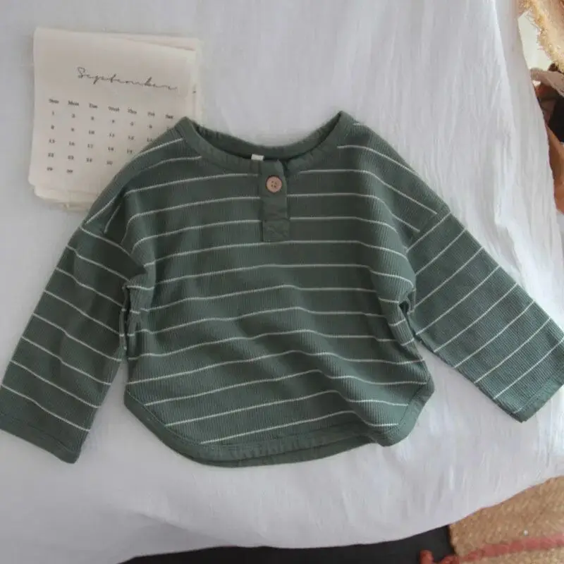 Spring Kids Striped Long Sleeves T-shirt Toddler Girl Loose Bottoming Shirt Boy Baby Casual Tops Fashion Children Cotton Tees