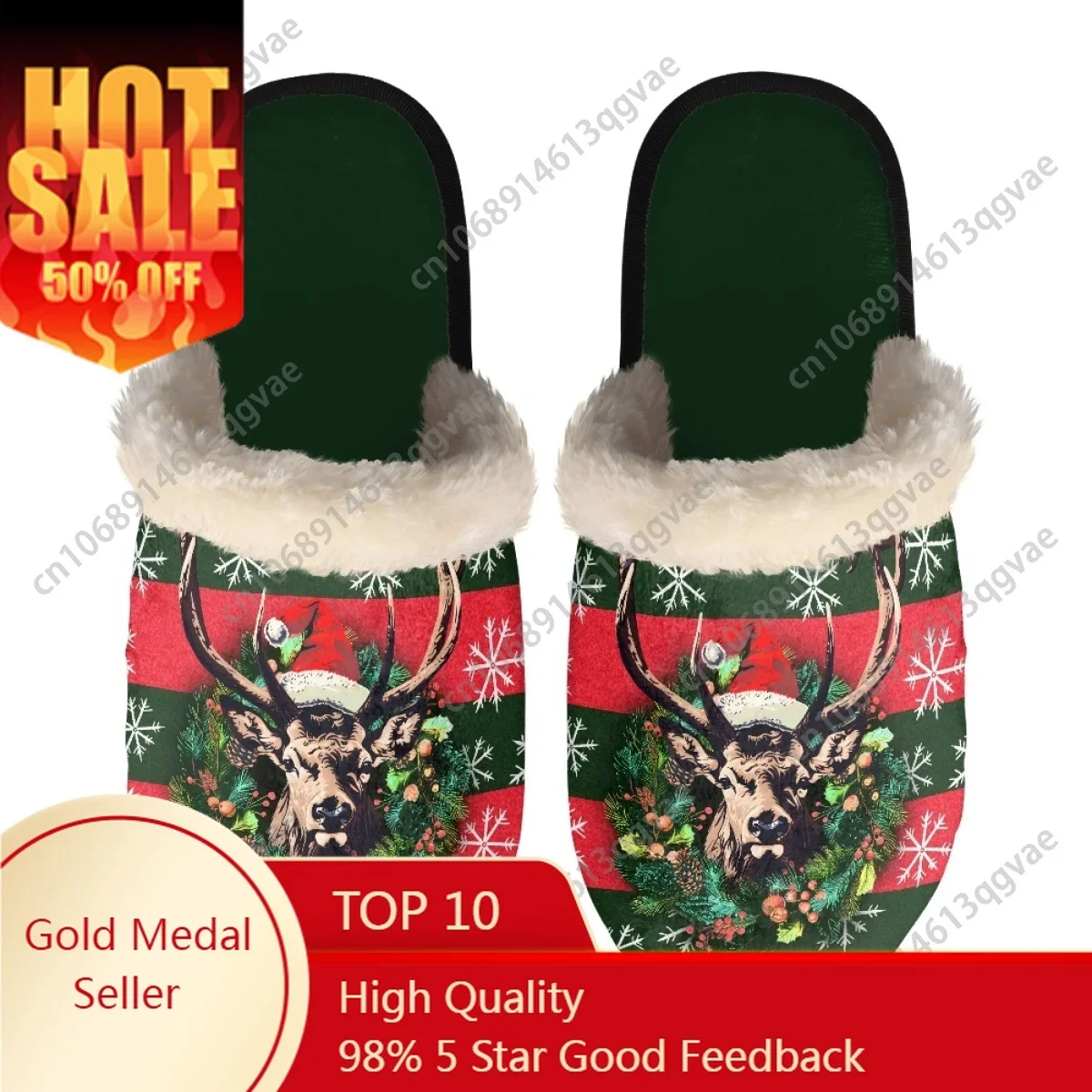 

Christmas Buck Stripe Elk Slippers Mens Womens Home Cotton Plush Bedroom Casual Keep Warm Customized Thermal Lightweight Slipper