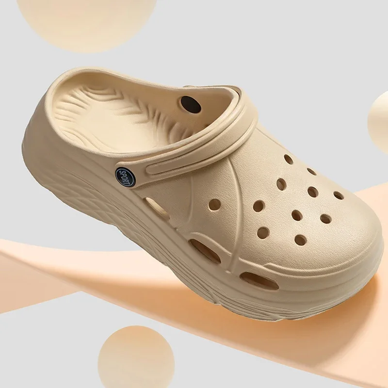 

Женские сабо на платформе с открытыми отверстиями, 2022, уютные садовые шлепанцы на толстой подошве из ЭВА, женские нескользящие пляжные туфли с мягкой подошвой