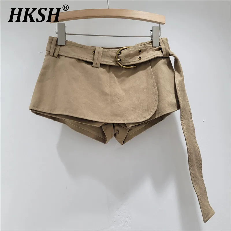 

HKSH 2025 Summer New Women Tide Punk Sexy Low Waist Skirt A-line Design Belt Slim Y2K Chic Ins Streetwear Fit Mini Skirts HK4892