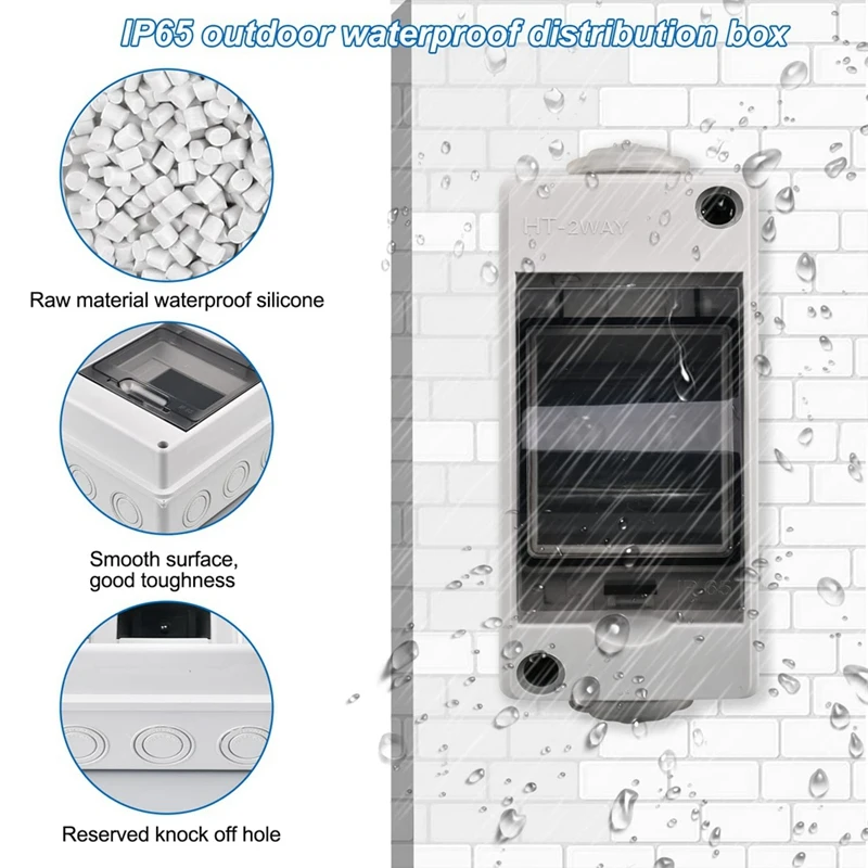 Distribution Protection Box, Waterproof Transparent Cover 3 DIN Rail Outdoor Distribution Junction Box 2Pcs