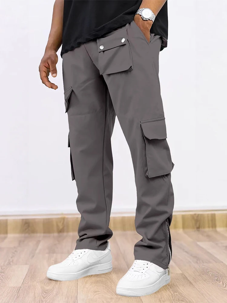 المألوف الجانب سستة تصميم البضائع السراويل الرجال ربيع الخريف عادية بلون فضفاض السراويل الشارع الشهير رجالي بنطلون مستقيم #5