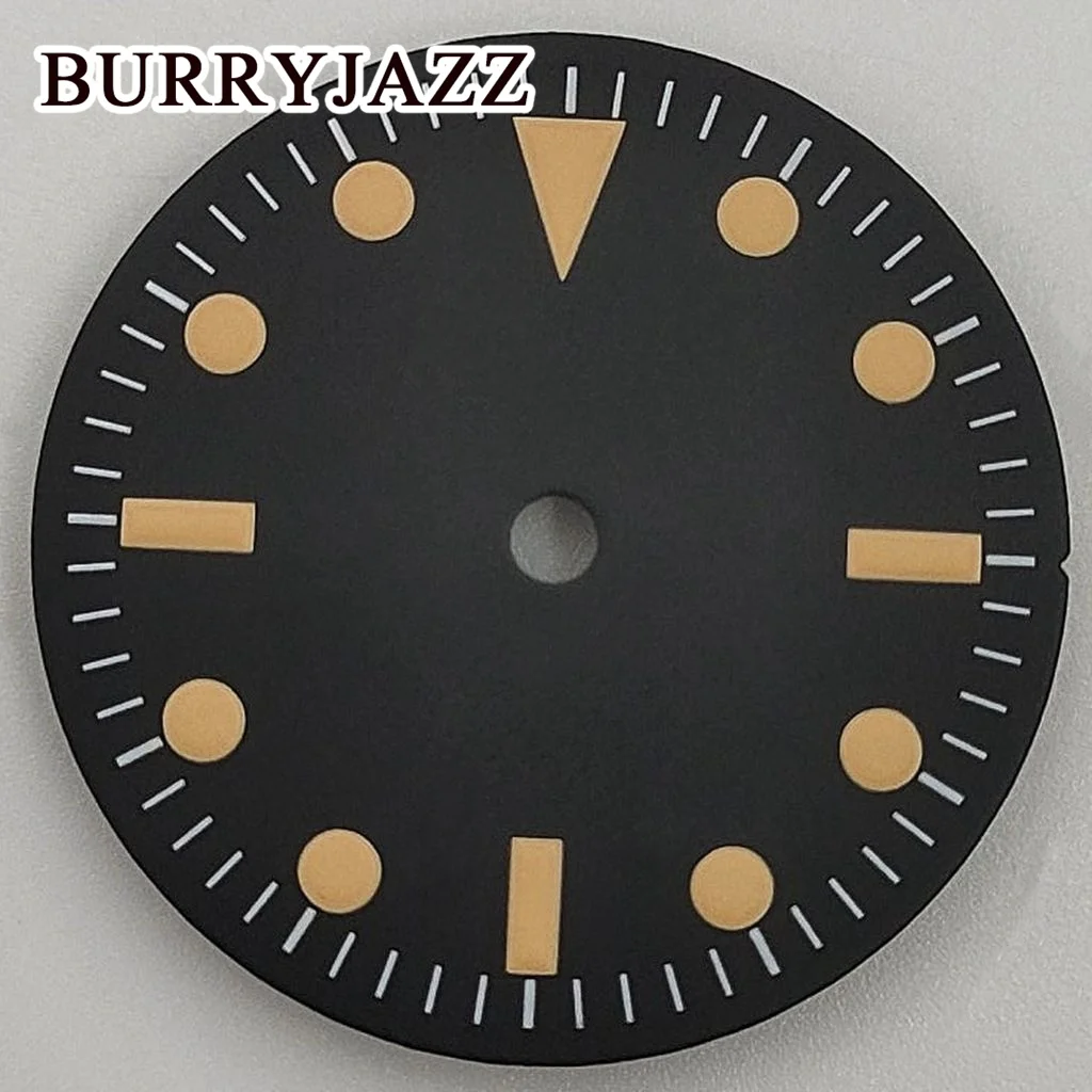 BURRYJAZZ 28.5mmNo Logo NH35 NH36 ETA2824 2836 PT5000 Miyota 8215 Watch Dials Black Dial Green Luminous Fit 3 O'clock Case Crown