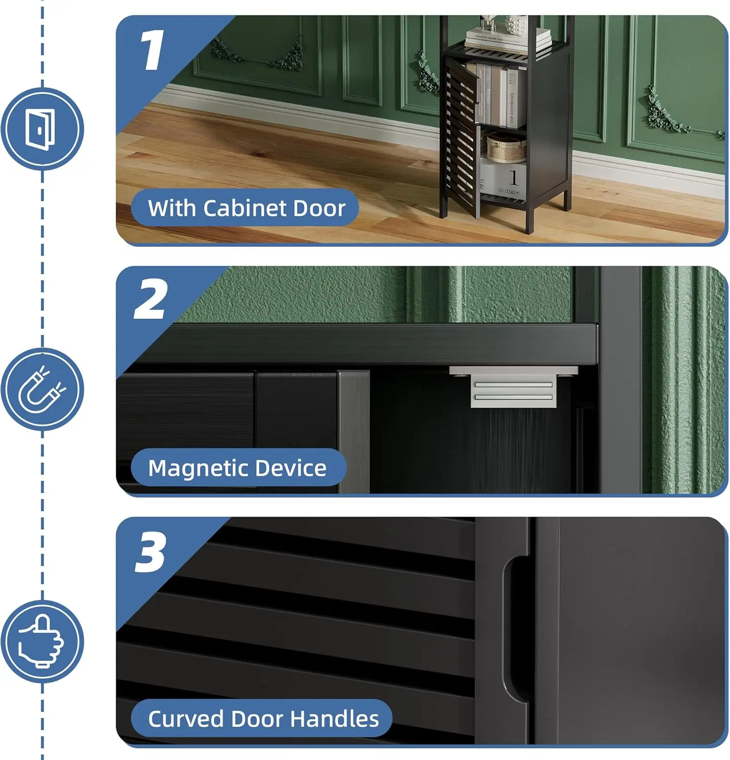 خزانة أرضية رفيعة من الخيزران، مساحة تخزين ضيقة من 4 طبقات مع باب، موفرة للمساحة لمطبخ الحمام #6
