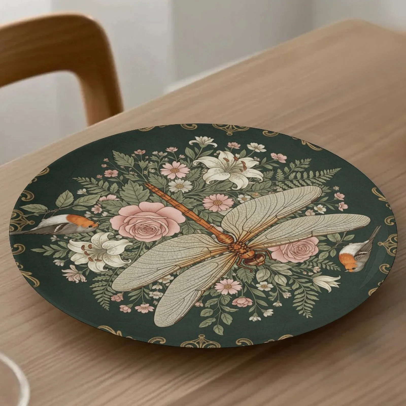 1pc Dragonfly Floral Garden Designed Decorative Plate, Fashionable Trendy Decor Plate for Wall and Table, Non-Food Contact,
