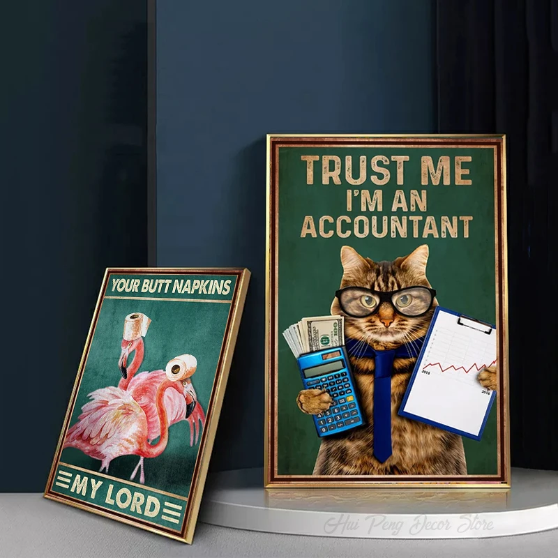 Cat Trust Me I’M An Accountant Vintage Poster Funny Art Print Animal Wall Art Canvas Painting Housewarming Gift Room Home Decor