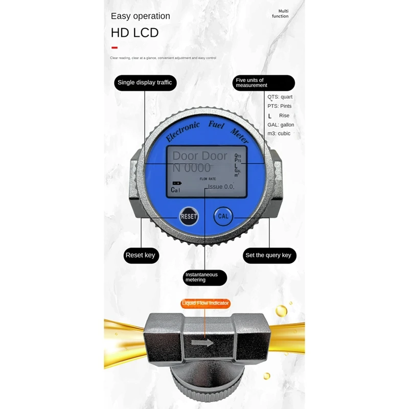 Aluminum Alloy High Precision Electronic Digital LCD Fuel Gauge Methanol Oil Turbine Flow Meter DN20MM Blue Circular Flowmeter