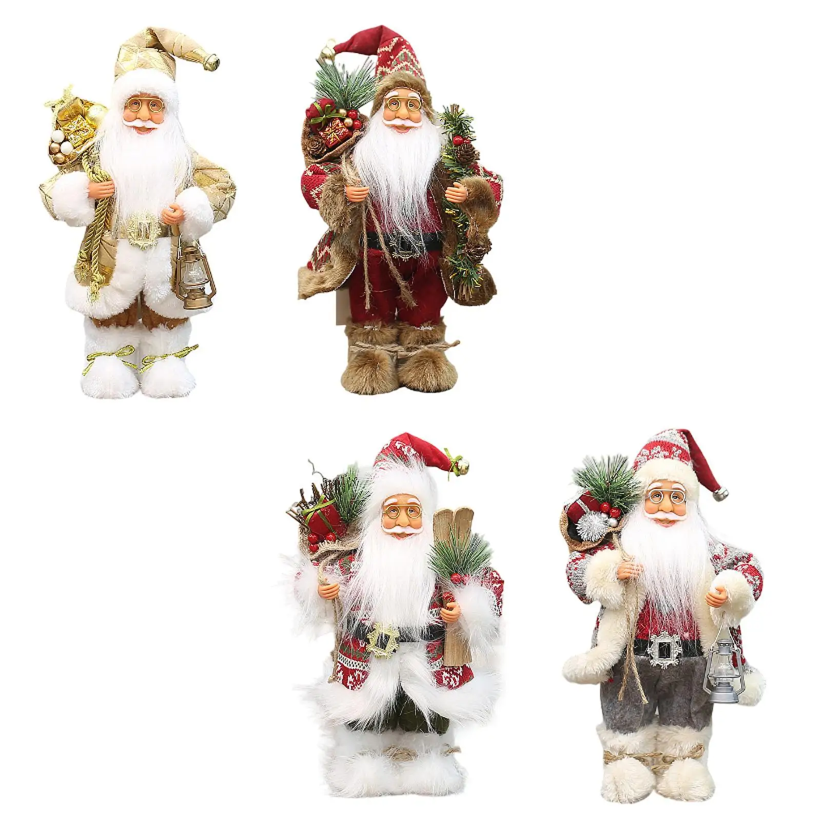 Boneka koleksi boneka Santa Claus dekorasi dekoratif 30cm boneka Natal klasik untuk meja ruang perapian toko Natal