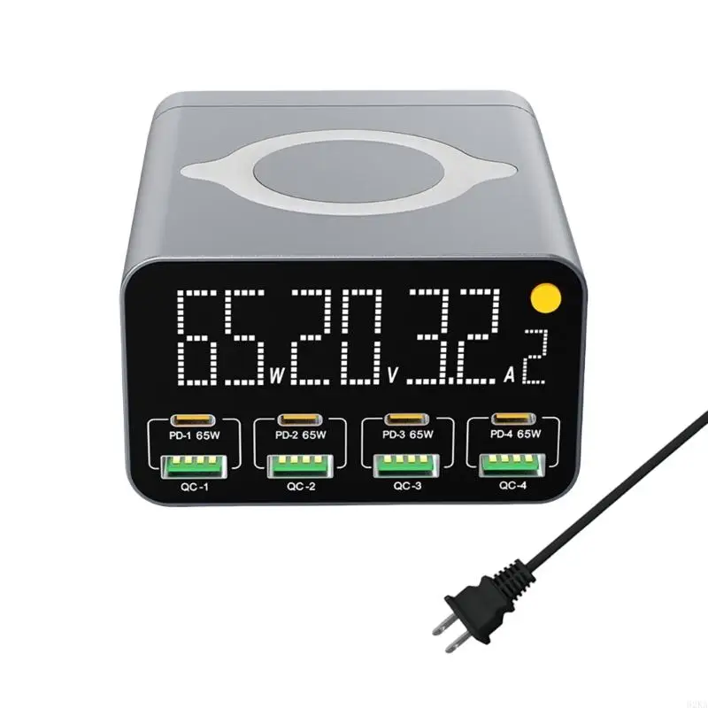 62KA 9 in 1 80W 4XUSB+4XTYPE C مع إمكانية شحن سريع لاسلكي 15W