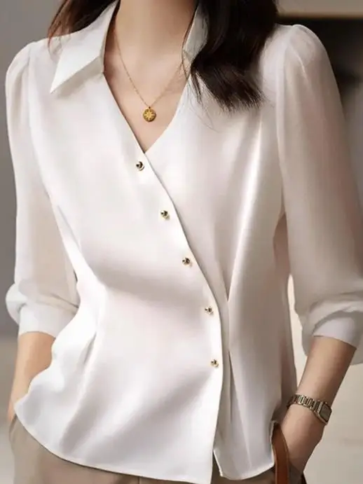 

Сплошной цвет, полупрозрачная сетчатая шифоновая рубашка с длинными рукавами и пуговицами, осенняя женская элегантная шифоновая рубашка