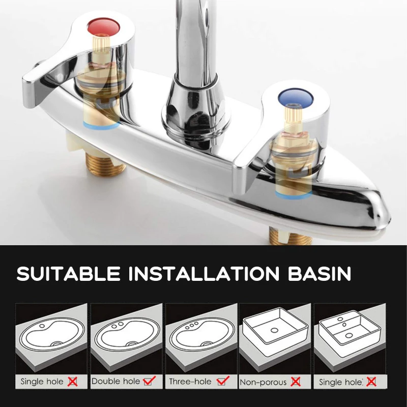 Imagem -03 - Torneira da Cozinha Rotativa Quente e Fria Bacia Sink Mixer Lavatório Banheiro Torneira da Cozinha Moderna de Cobre Duplo Buraco Lidar com