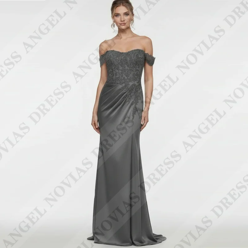 Customized Long Mermaid Grey Mother of the Bride Dresses Off-Shoulder Wedding Party Dress robe de soirée mariage