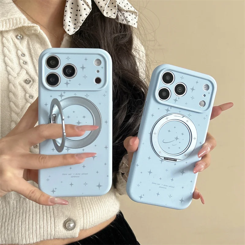 

Fashion Cute Star Stand Phone Case For iPhone 17 Pro 16 15 14 Pro Max Cover Soft Liquid Silicone Protective Cases For Apple 16 P