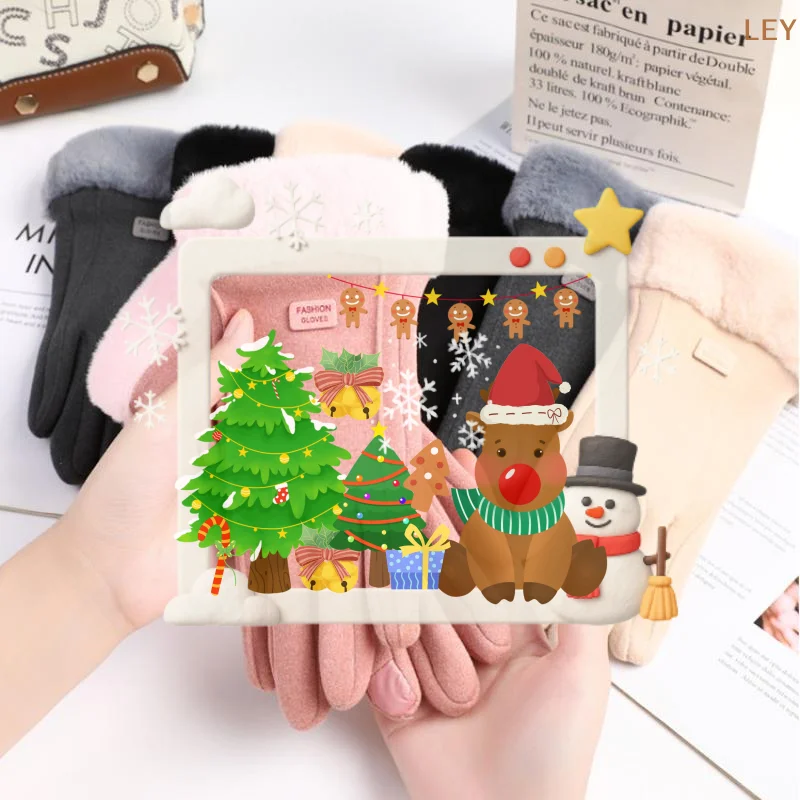 قفازات نسائية شتوية سميكة من القطيفة موضة دافئة من جلد الغزال في الهواء الطلق Guantes سيدة تعمل باللمس قفازات القيادة قفازات رياضية لركوب الدراجات