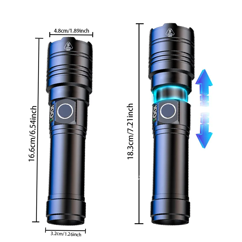 1500M Long Range Type-C Rechargeable Flashlights Super Bright 10000LM LED Flashlight Powerful Multifunctional Flash Lights