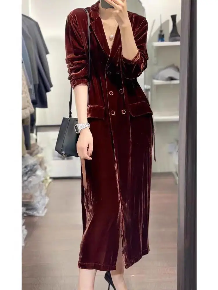 

Шелковое бархатное длинное пальто Jaet, модное городское весенне-осеннее дизайнерское женское свободное пальто на молнии, цвет