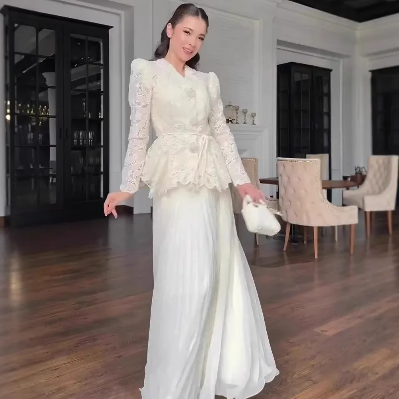 

Two Piece Set Women Muslim Top Long Skirt Suit Lace Morocco Dubai Islam 2026 Eid Ensemble Arabic Party Skirts Outfits Ramadan