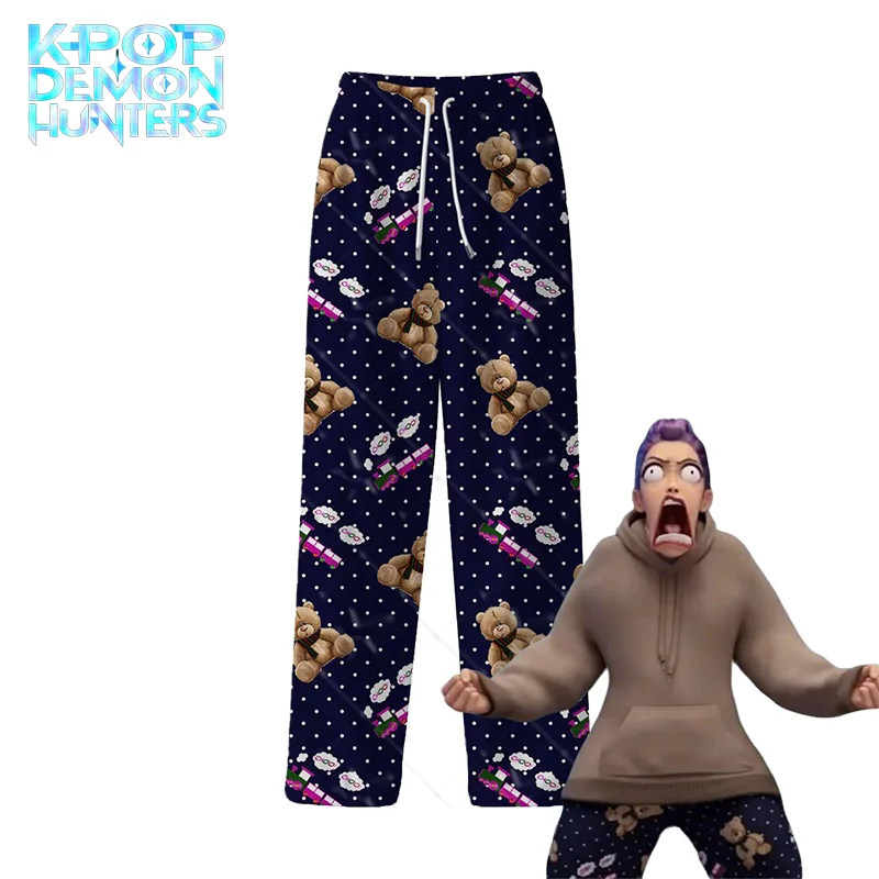 

Kpop Demon Hunters Rumi Cosplay Costume Trousers Halloween Carnival Printing Drawstring Pants Casual Milk Silk Fabric Clothing