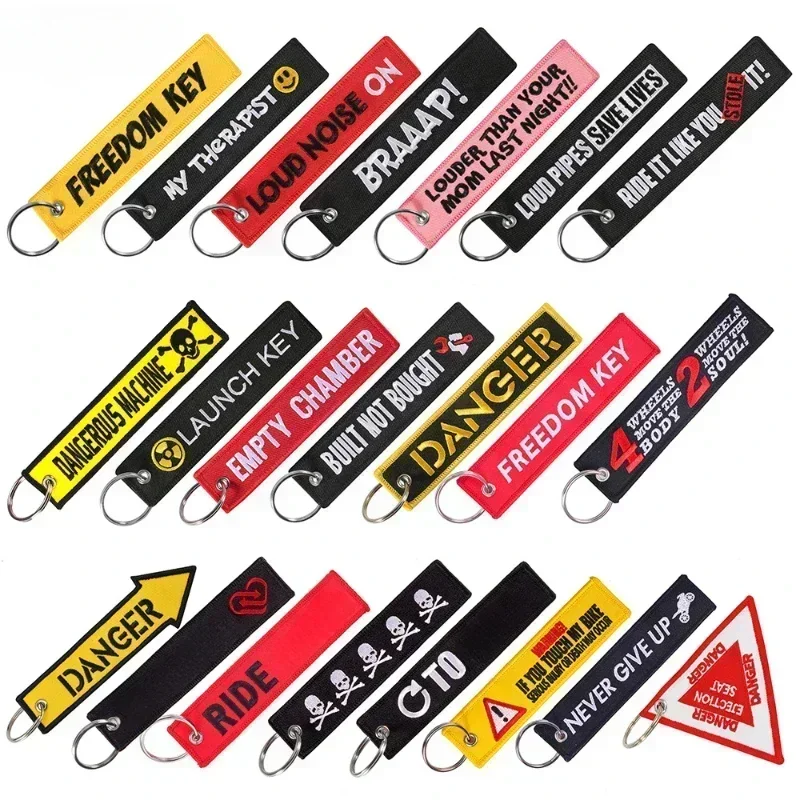 

REMOVE BEFORE FLIGHT Motorcycle Keychain For Men And Women Multicolor Embroidered Keyring Car Bag Key Jet Tag Chains